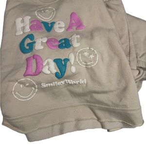 SmileyWorld Beige Graphic Sweatshirt & Pants Sz XL casual neutral cozy emoji fun